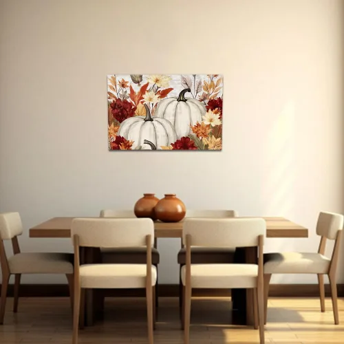 Vista 2 de QIXIANG Lienzo de otoño para pared, impresiones de imágenes de hojas de calabaza, imagen de otoño, decoración temática de Halloween, obra de arte