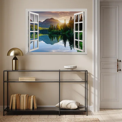 Vista 3 de Wall26 - Adhesivo para pared / Mural para pared, extraíble, diseño de río en un pueblo tranquilo, decoración para pared, vista creativa de ventana