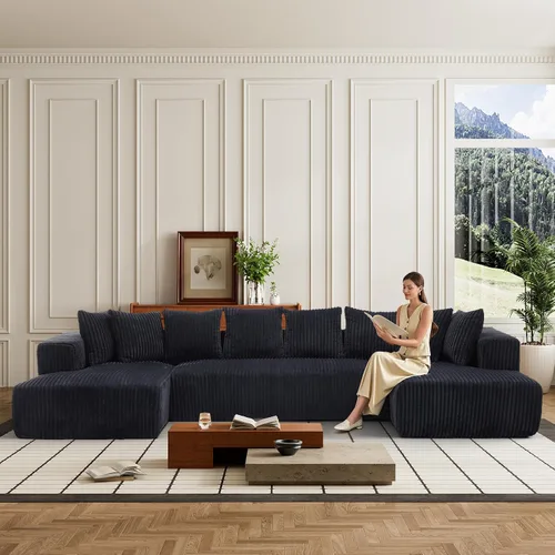 Vista 46 de Sofá grande sin hueso de 125 pulgadas con diván, moderno sofá modular con asiento profundo, sofá tapizado de pana en forma de U para sala de estar