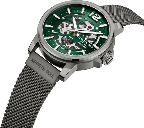 Vista 2 de Kenneth Cole New York Reloj automático de 1.732 in para hombre con correa de malla (Modelo KCWGL2220504), Verde, Reloj automático