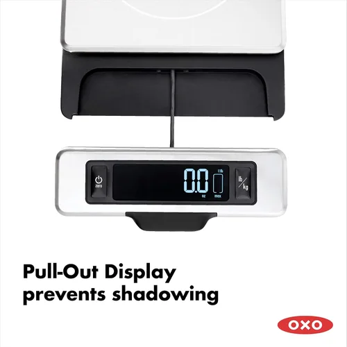 Vista 7 de OXO Termómetro termopar Good Grips y balanza de alimentos de acero inoxidable de 11 libras con pantalla extraíble
