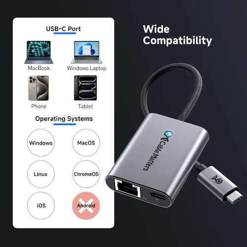 Vista 6 de Cable Matters Adaptador USB C a Ethernet de 2.5 Gb con carga de 140 W, velocidad de red de 2.5 Gigabit, adaptador USB C a Ethernet compatible