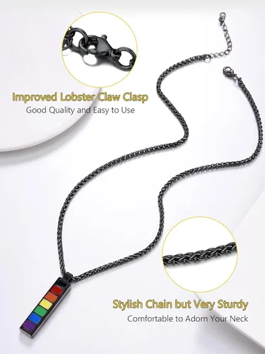 Vista 5 de PROSTEEL Collar de acero inoxidable de plata de ley 925, joyería de orgullo gay LGBT, collar con colgante de arco iris, regalo para hombresmujeres