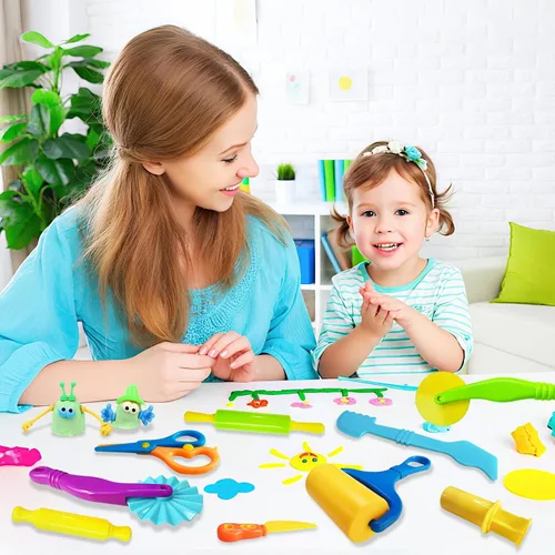 Vista 7 de Kit de herramientas de juego de masa y arcilla para niños, accesorios de arcilla para modelar con cortadores de animales, rodillos, tijeras