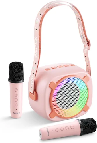 Vista 8 de Máquina de karaoke para niños, altavoz Bluetooth portátil con micrófono inalámbrico y luces LED, efectos de voz mágicos, para niñas, fiesta en casa
