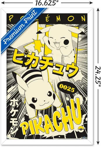 Vista 3 de Trends International Pokémon - Póster de pared de anime Pikachu, 14.72 x 22.37 pulgadas, versión enmarcada en blanco