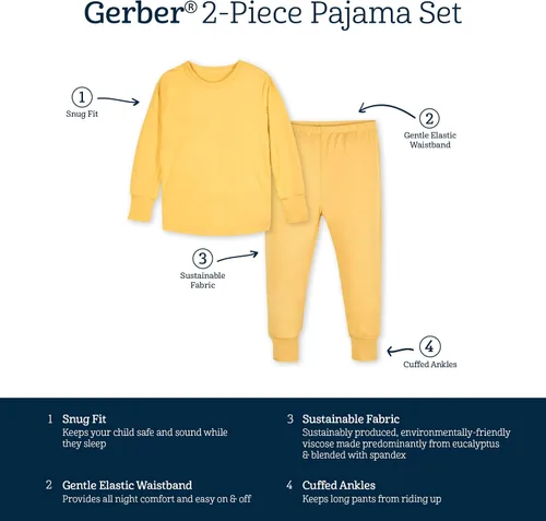 Vista 5 de Gerber Pijama unisex de 2 piezas para bebé y niño pequeño, con viscosa hecha de eucalipto