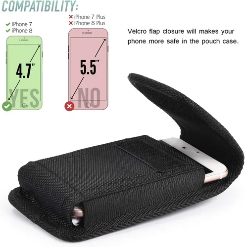 Vista 2 de Funda de nailon para iPhone 13 Mini /SE2, funda vertical resistente para cinturón con clip para cinturón para iPhone 8 7 6S 6 iPhone 12 Mini SE