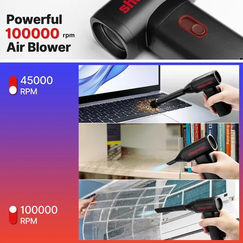 Vista 4 de Shop-Vac Soplador de Aire Eléctrico, soplador de aire inalámbrico de 100000 RPM con motor sin escobillas, soplador de polvo recargable