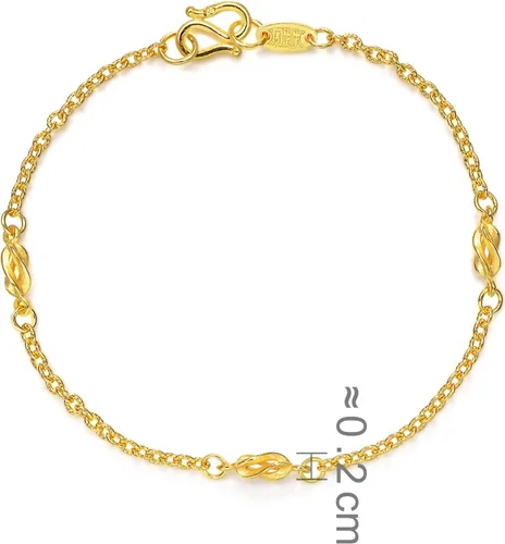 Vista 6 de CHOW SANG SANG 999.9 - Colección de regalos chinos de oro de 24 quilates, precio por peso, pulsera de cadena lisa de oro de 0.13 oz para mujer