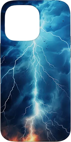 Vista 21 de iPhone 13 Pro Max Cool Blue Lightning Bolt Storm Funda de arte gráfico Wild Nature Sky