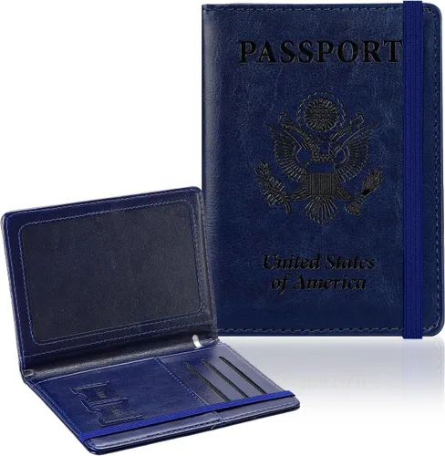 Vista 11 de Soporte para pasaporte para viajes, funda de pasaporte con bloqueo RFID con soporte para bolígrafo, funda de cuero para pasaporte, accesorios