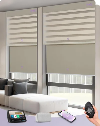 Vista 17 de Graywind Persianas dobles motorizadas para ventanas, persianas dobles inteligentes opacas y filtrantes de luz, persianas motorizadas con control