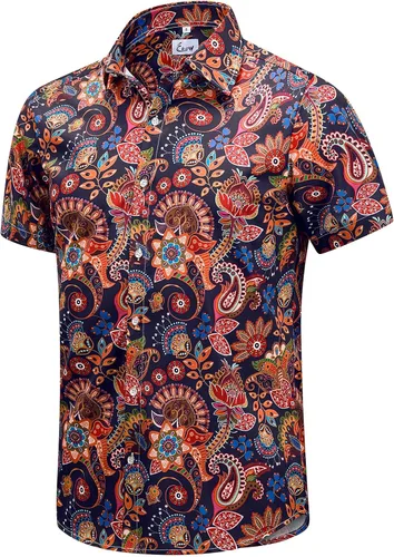 Vista 10 de EUOW - Camisas hawaianas para hombre de manga corta con botones, estampadas para la playa y el verano