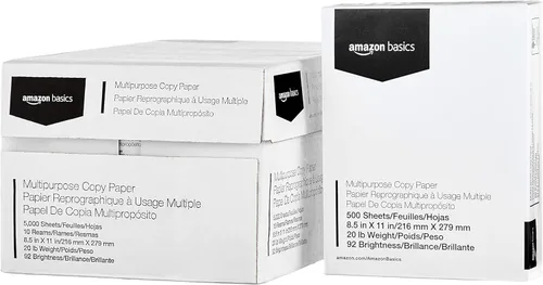 Vista 16 de Amazon Basics - Papel para impresora multiusos, 20 libras, 8.5 x 11 pulgadas, 1 resma (500 hojas), blanco, luminosidad 92 GE