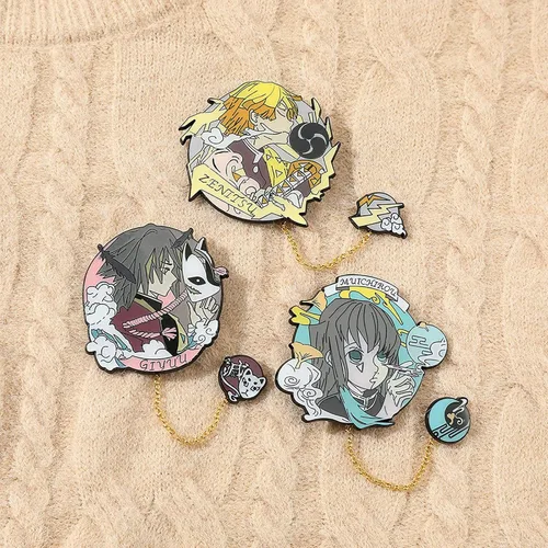 Vista 5 de MHTYYDS 1 broche de Demon Slayer Tomioka Giyuu Kimetsu No Yaiba cadena de metal esmaltada, colección de insignias para hombres y mujeres, regalo