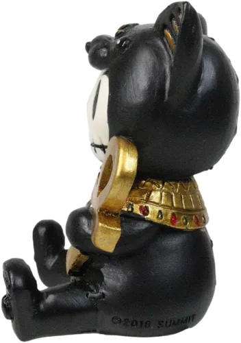 Vista 5 de Ebros - Figura pequeña de 2.75 pulgadas de alto con huesos peludos egipcios de gato felino, diosa Bastet sosteniendo Ankh, estatua de dioses