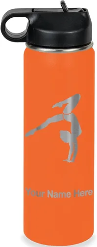 Vista 29 de LaserGram Botella de agua personalizada, soporte de mano de gimnasta, acero inoxidable de doble pared aislada al vacío con popote superior, regalo