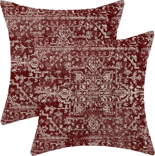 Vista 11 de Juego de 2 fundas de almohada bohemias de 16 x 16 pulgadas a rayas azules y grises, fundas decorativas rústicas abstractas de lino retro a rayas