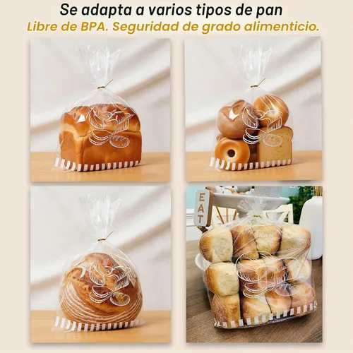 Vista 3 de Bolsas de pan de plástico reutilizables para pan casero, bolsa de panadería transparente de 11 x 14 pulgadas con cierre de lazo giratorio que reduce