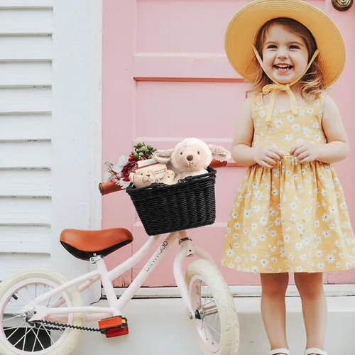 Vista 2 de Cesta de bicicleta para niños, canasta delantera para bicicleta para niños, pequeña cesta de mimbre para niños y niñas, cesta pequeña de mimbre