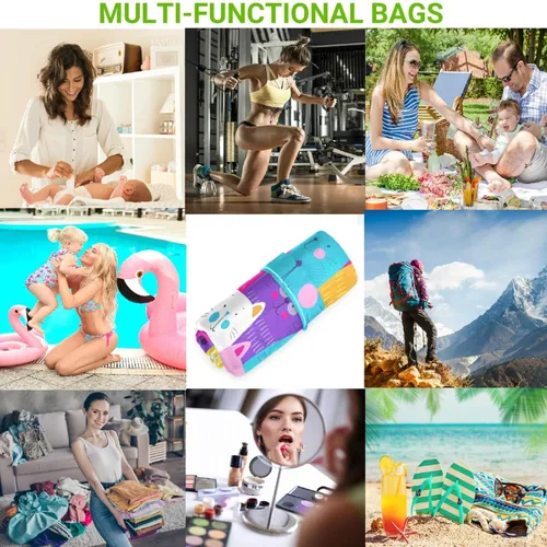 Vista 4 de visesunny Colorido gato - 2 bolsas húmedas con bolsillos con cremallera, lavable, reutilizable, espaciosa para viajes, playa, piscina, guardería