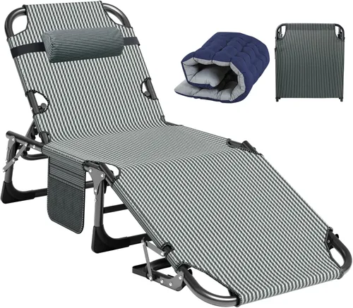 Vista 13 de ABORON Silla de bronceado ajustable de 5 posiciones con orificio para la cara, salón de playa plegable portátil para tomar el sol, tumbona