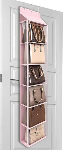 Vista 13 de Lirex Organizador de bolso para colgar sobre la puerta y estante para el armario, organizador de almacenamiento de bolsos con colgador para bolsos.