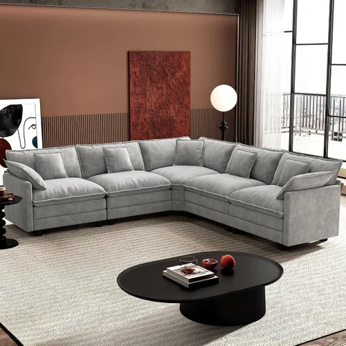 Vista 30 de Ihanherry - Sofá de nube de 3 plazas en L, modular, de asiento profundo, para sala de estar, cómodo cojín de asiento tapizado de doble capa, tela
