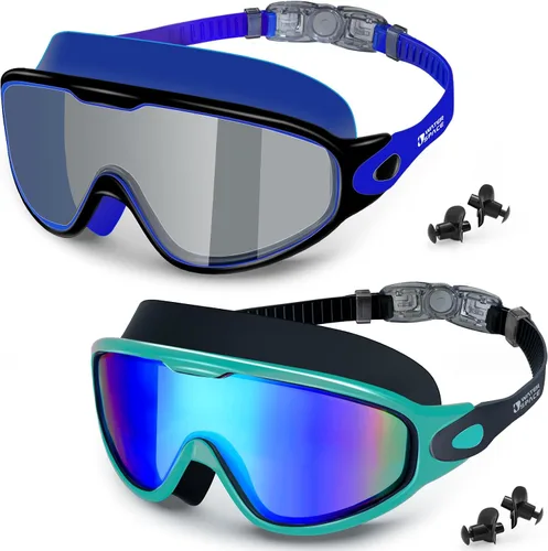 Vista 13 de Water Space Paquete de 2 gafas de natación para adultos, hombres y mujeres, protección UV antivaho sin fugas, visión amplia de 180°, visión clara