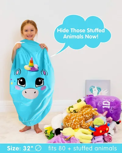 Vista 3 de Aubliss Almacenamiento de animales de peluche, funda para puf de terciopelo, grande de 32 pulgadas, ultra suave, organizador de almacenamiento