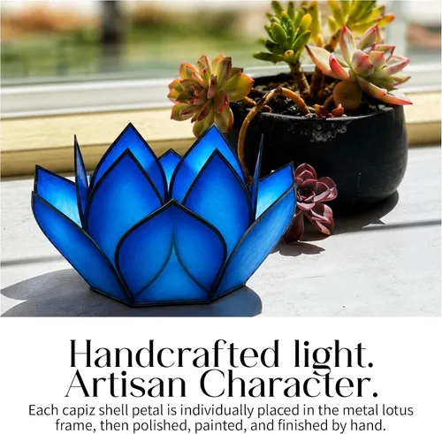 Vista 5 de Om Gallery Portavelas Lotus Tea Light - Capiz Shell, Blue Lagoon