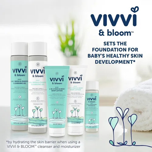 Vista 7 de Vivvi & Bloom Loción suave 2 en 1 para bebé, cara y cuerpo, para piel delicada y sensible del bebé, loción hipoalergénica aroma natural, 8.5 onzas