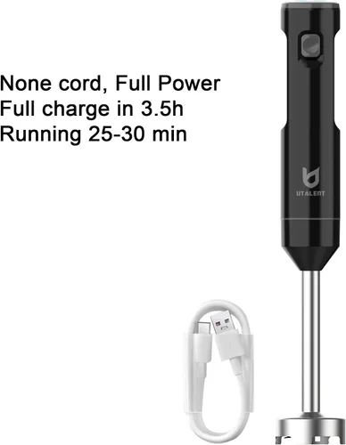 Vista 2 de UTALENT - Batidora de mano inalámbrica, mezcladora de inmersión de velocidad variable recargable de mano, con cable de carga USB-C, batidor