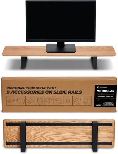Vista 14 de ULTRARM Moodular - Soporte de Monitor de Madera de 45.6" (116cm) Organizador de Escritorio Grande con Rieles Deslizantes de Metal para Cajón