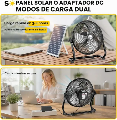 Vista 3 de Ventilador solar de 16" con panel solar desmontable de 20 W, negro 16" negro