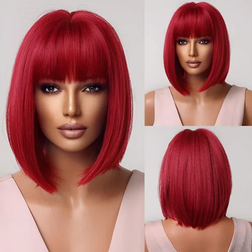 Vista 2 de Akkya Pelucas para mujeres corto color peluca con flequillo ondulado sintético Bob longitud hombro verde oscuro peluca para fiesta Halloween traje