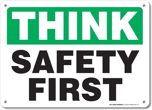 Vista 12 de Think Safety First Sign, 10 x 7 pulgadas, libre de óxido, aluminio 040, resistente a la decoloración, fabricado en Estados Unidos por My Sign Center