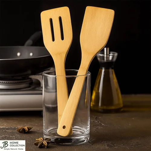 Vista 7 de JapanBargain, Juego de utensilios de cocina de bambú de 5 piezas, 12 ″ - Espátula, girador y cuchara - Herramientas de cocina ecológicas