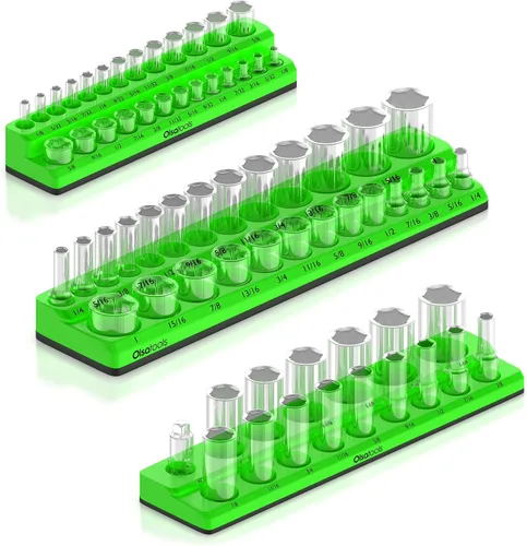 Vista 9 de Olsa Tools - Organizador magnético de llaves de vaso Con accionamiento de 1/4 pulgada Métrico Rojo Con capacidad para 26 llaves de vaso