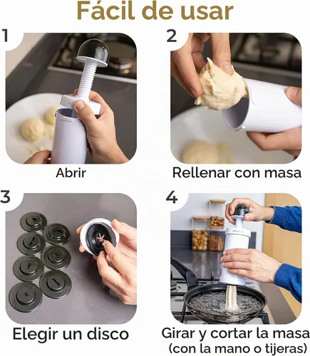 Vista 3 de Churrera Churro Maker Machine - Libro electrónico de recetas gratis incluido - 8 discos intercambiables - Máquina para hacer churros - Máquina
