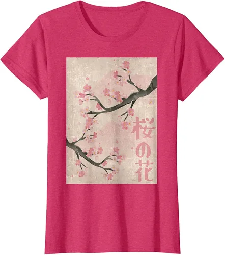 Vista 26 de Cherry Blossom Japanese Vintage Woodblock Japan Pink Sakura T-Shirt Asphalt Grey