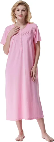 Vista 20 de Keyocean - Camisones para mujer, suaves, 100% algodón, mangas cortas, cómodas, camisolas de dormir para damas Floral azul