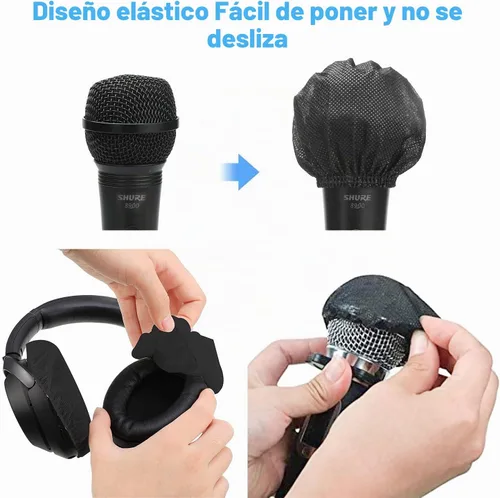 Vista 5 de SUNPRO 100 fundas desechables para micrófono, parabrisas sanitario no tejido para micrófono con banda de alta elasticidad, filtro pop acústicamente