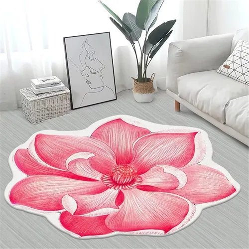 Vista 8 de Alfombra con forma de flor amarilla de 7 pies, alfombra de decoración de sala de estar, adecuada para baño, dormitorio y sala de estar, parte 5
