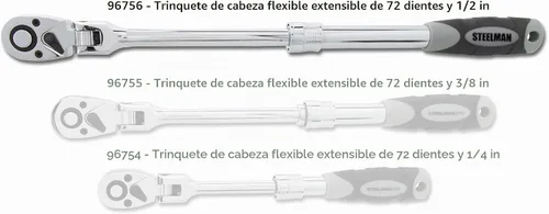 Vista 2 de Steelman Pro Trinquete de cabeza flexible extensible de accionamiento de 1/2 pulgada de 72 dientes (13.5-19 pulgadas de longitud), acero