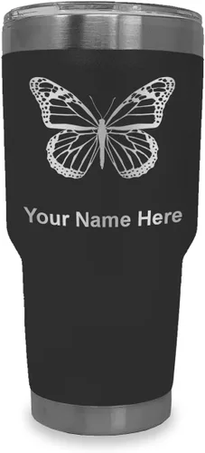 Vista 28 de LaserGram Vaso aislado al vacío de 20 onzas, mariposa monarca, grabado personalizado incluido (negro)