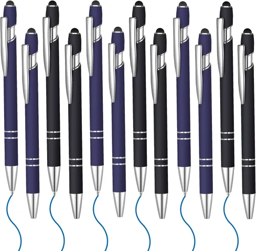 Vista 13 de 12 bolígrafos de tinta azul con punta de lápiz capacitivo, bolígrafo de metal de 0.039 pulgadas para pantallas táctiles, 2 en 1, regalo para amigos