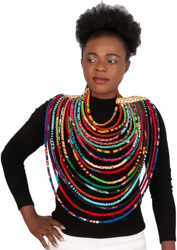Vista 2 de BAZINRICHE Collares hechos a mano para mujer Ankara Kente collar largo de cera africana