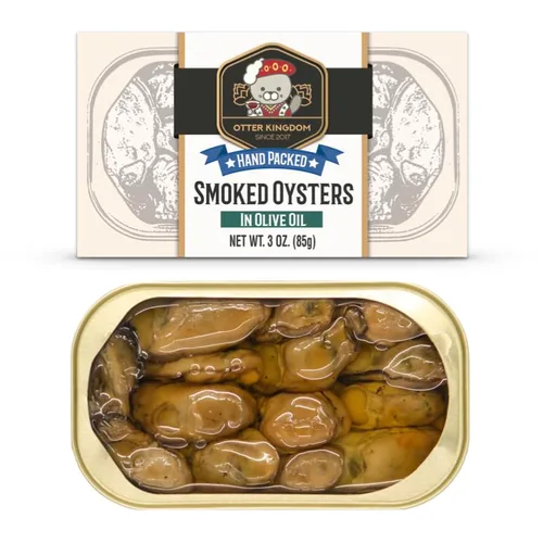 Vista 8 de Paquete de 4 ostras ahumadas prémium Otter Kingdom en aceite de oliva puro, latas de 3 onzas